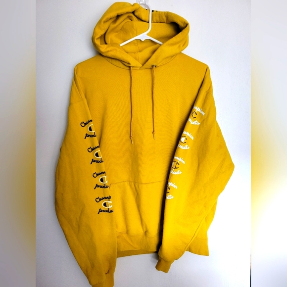 CHAMPION  Logo Hoodie Honey Mustard Large - Picture 2 of 6